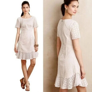 Anthropologie HD in Paris Georgia White Lace Dress Size 6 Fit & Flare